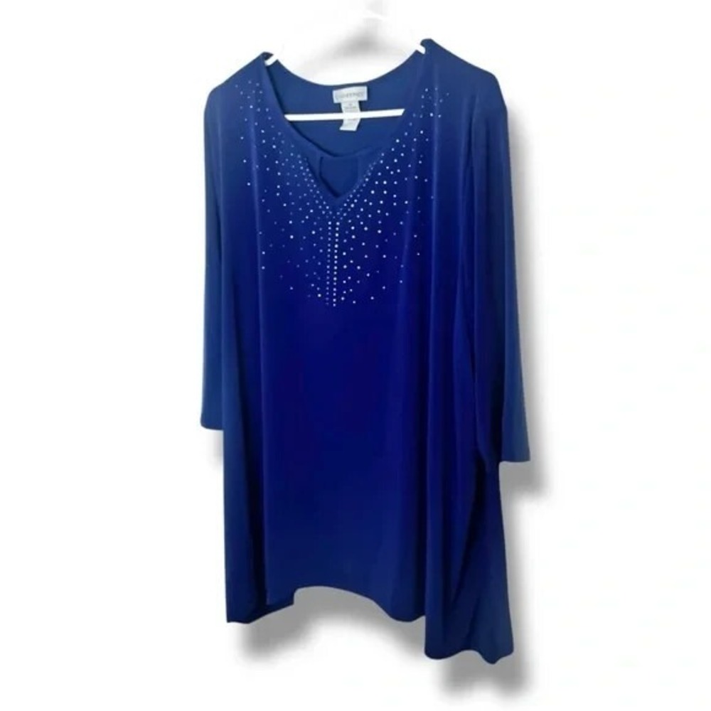 Catherines Blue Studded Keyhole Shark Bite Hem Blouse Size 18 20